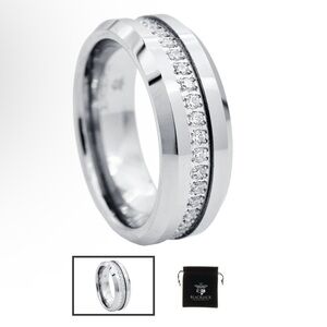 Mens Tungsten Band Ring With Cubic
Zirconia